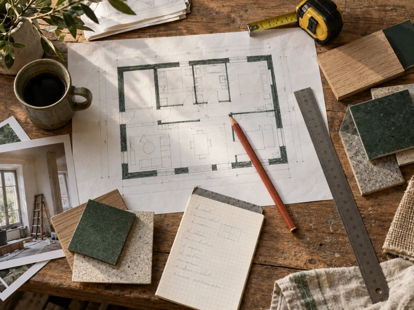 Plans techniques organisant les différentes parties d’un projet de rénovation